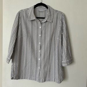 LAST CALL - Joan Rivers Striped Textured Button Down 3/4 Length Sleeve sz M